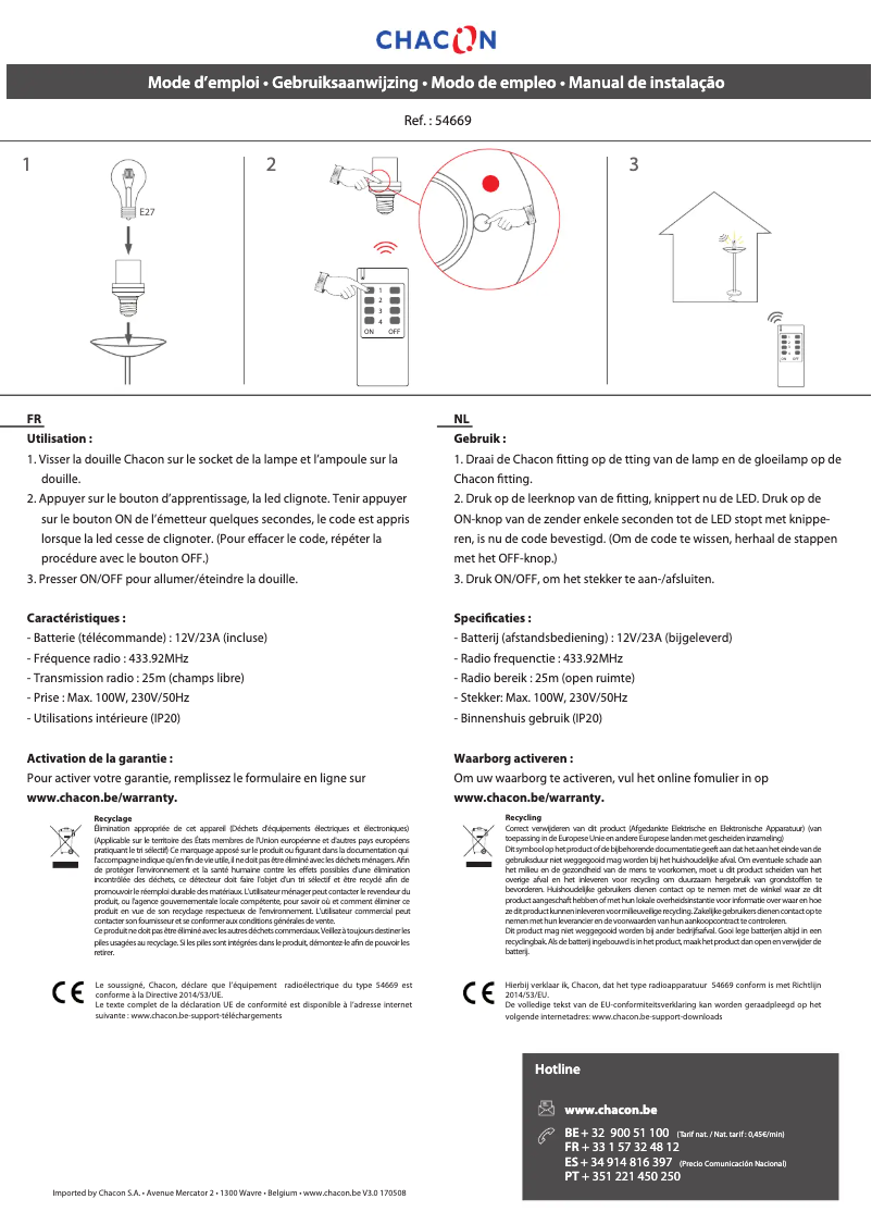 Page 1 de la notice Manuel utilisateur Chacon 54669