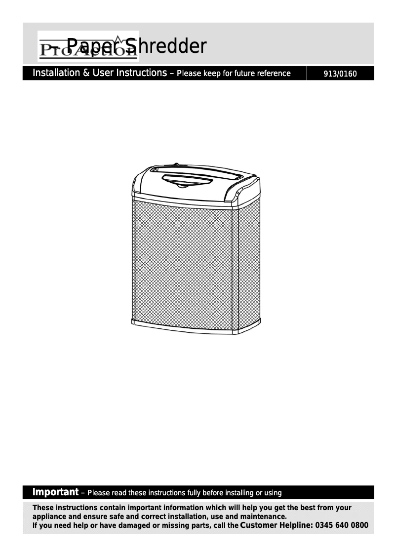 Page n°1 - Manuel utilisateur ProAction VS1008CT