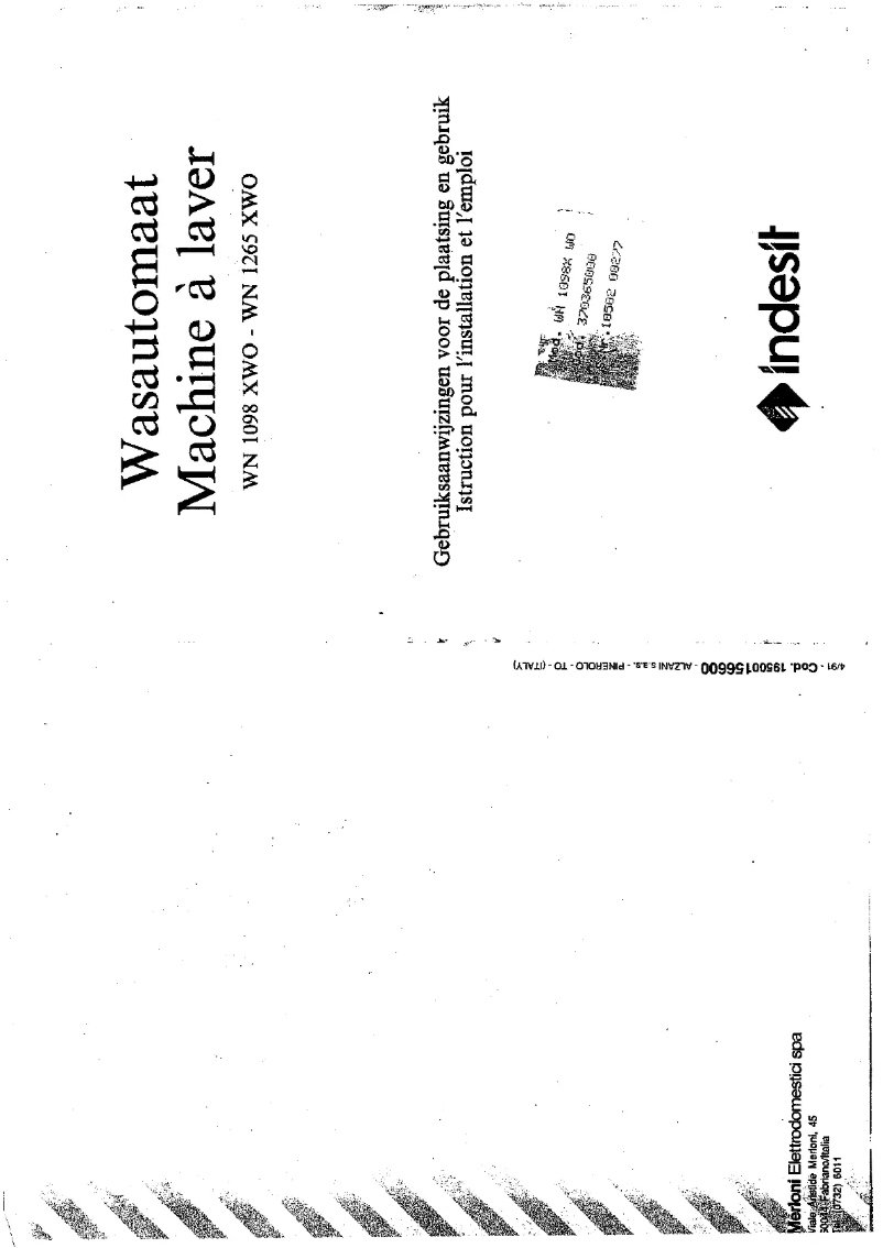 Page 1 de la notice Manuel utilisateur Indesit WN 1265 XWO