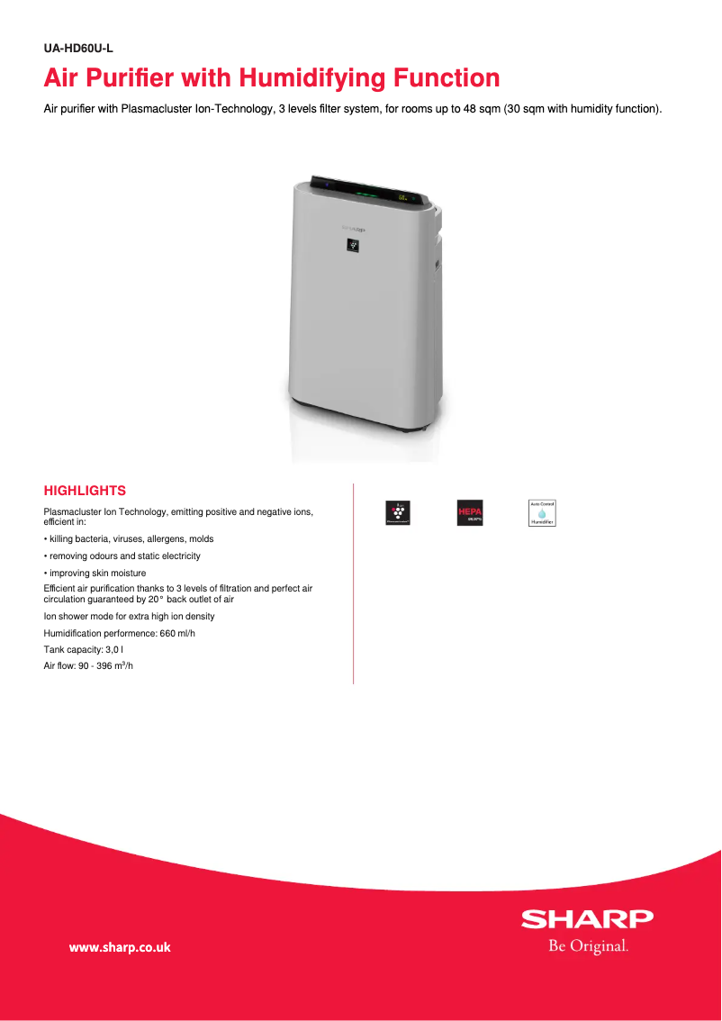Page 1 de la notice Fiche technique Sharp UA-HD60U