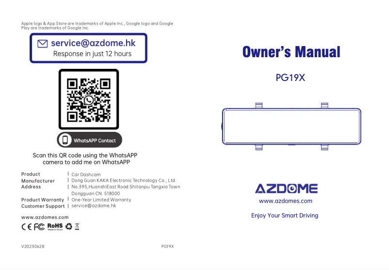 Page 1 de la notice Manuel utilisateur AZDome PG19X