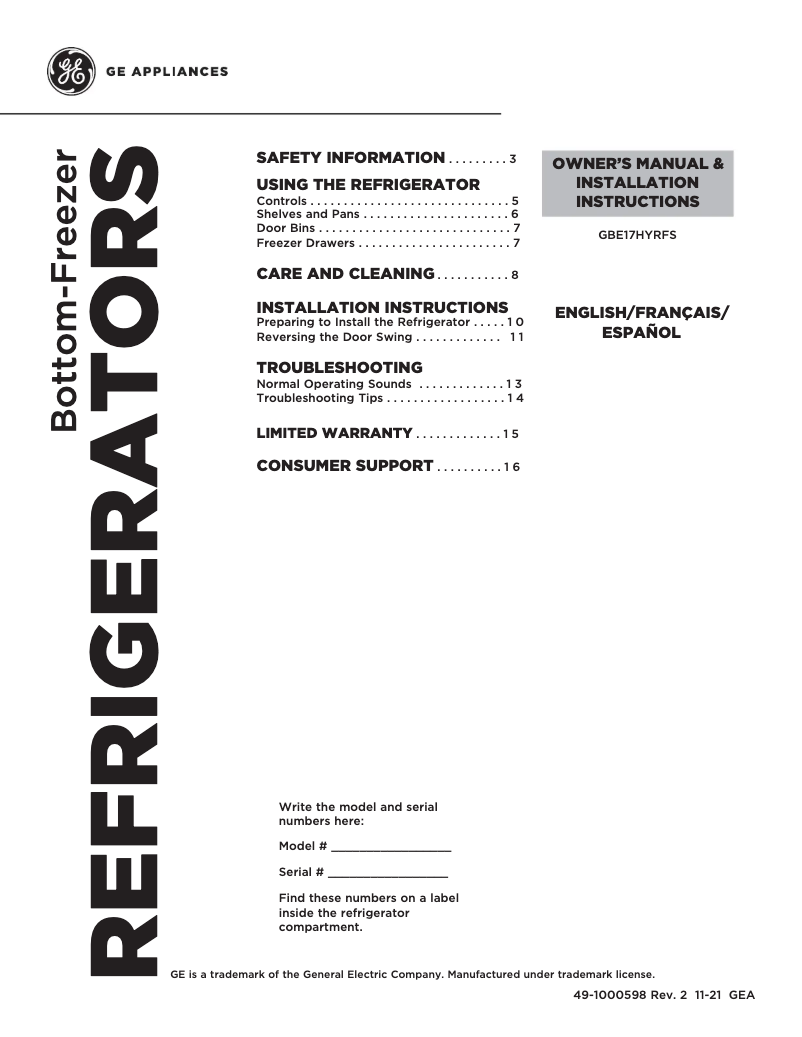 Image de la première page du manuel de l'appareil GBE17HYRFS