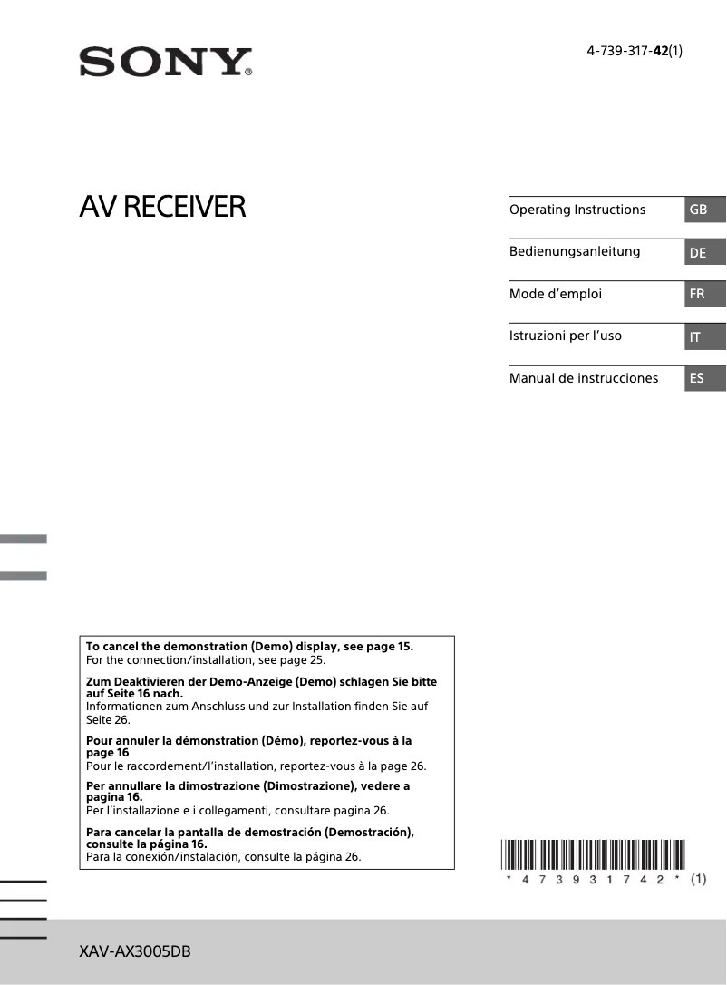 Image de la première page du manuel de l'appareil XAV-AX3005DB