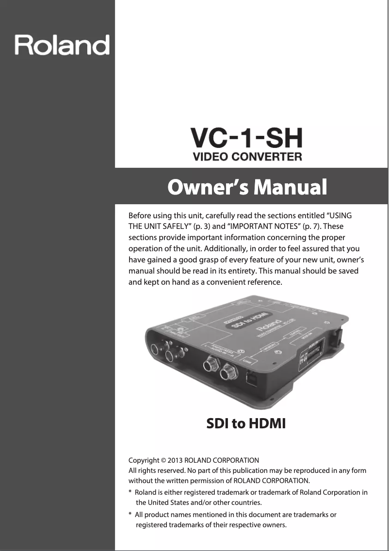 Image de la première page du manuel de l'appareil VC-1-SH