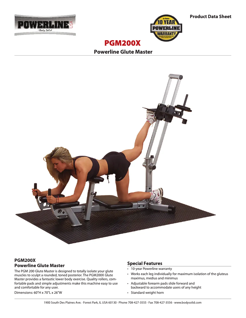 Page 1 de la notice Fiche technique Body-Solid Powerline PGM200X