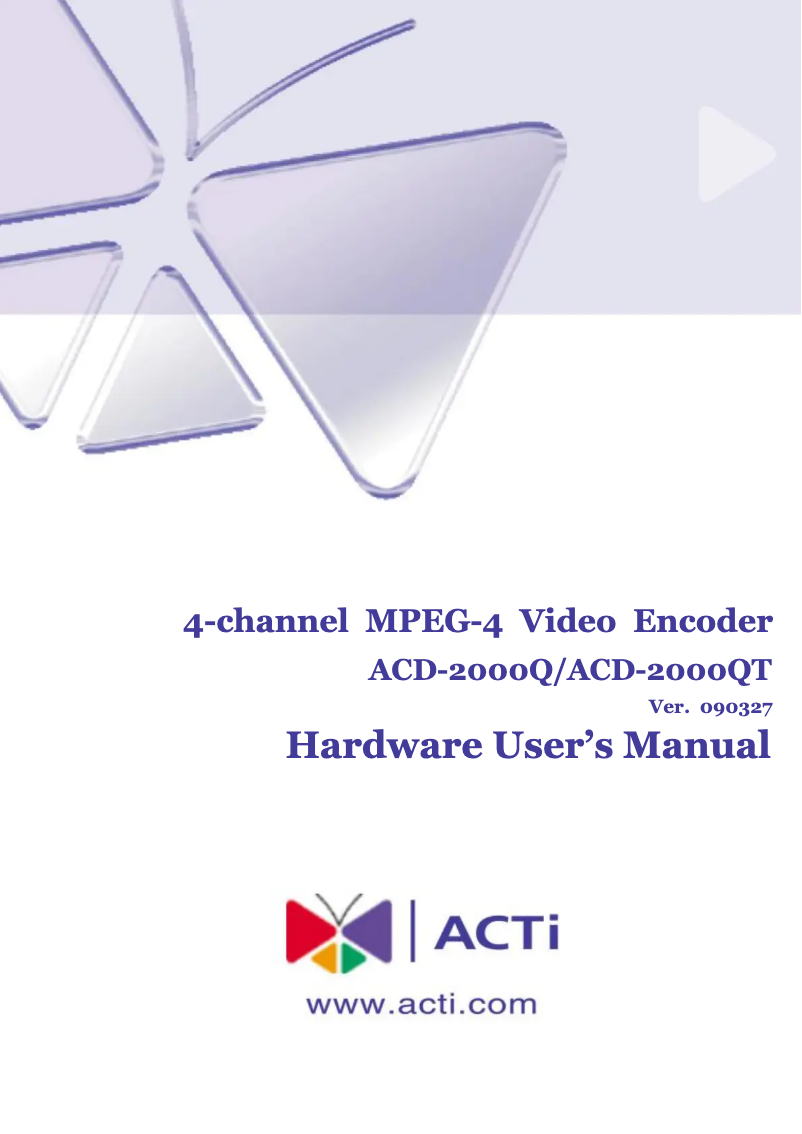 Page n°1 - Manuel utilisateur ACTi ACD-2000Q