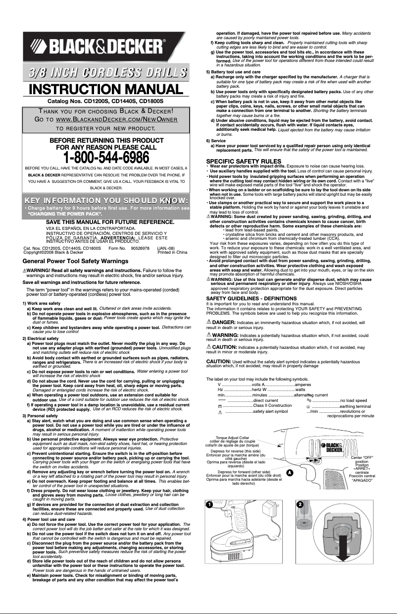 Page 1 de la notice Manuel utilisateur Black & Decker CD1440S