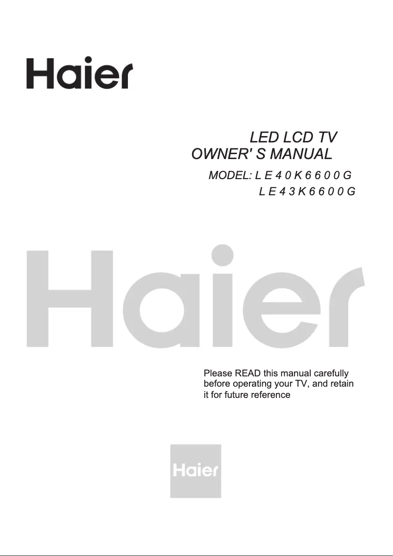 Page 1 de la notice Manuel utilisateur Haier LE43K6600G