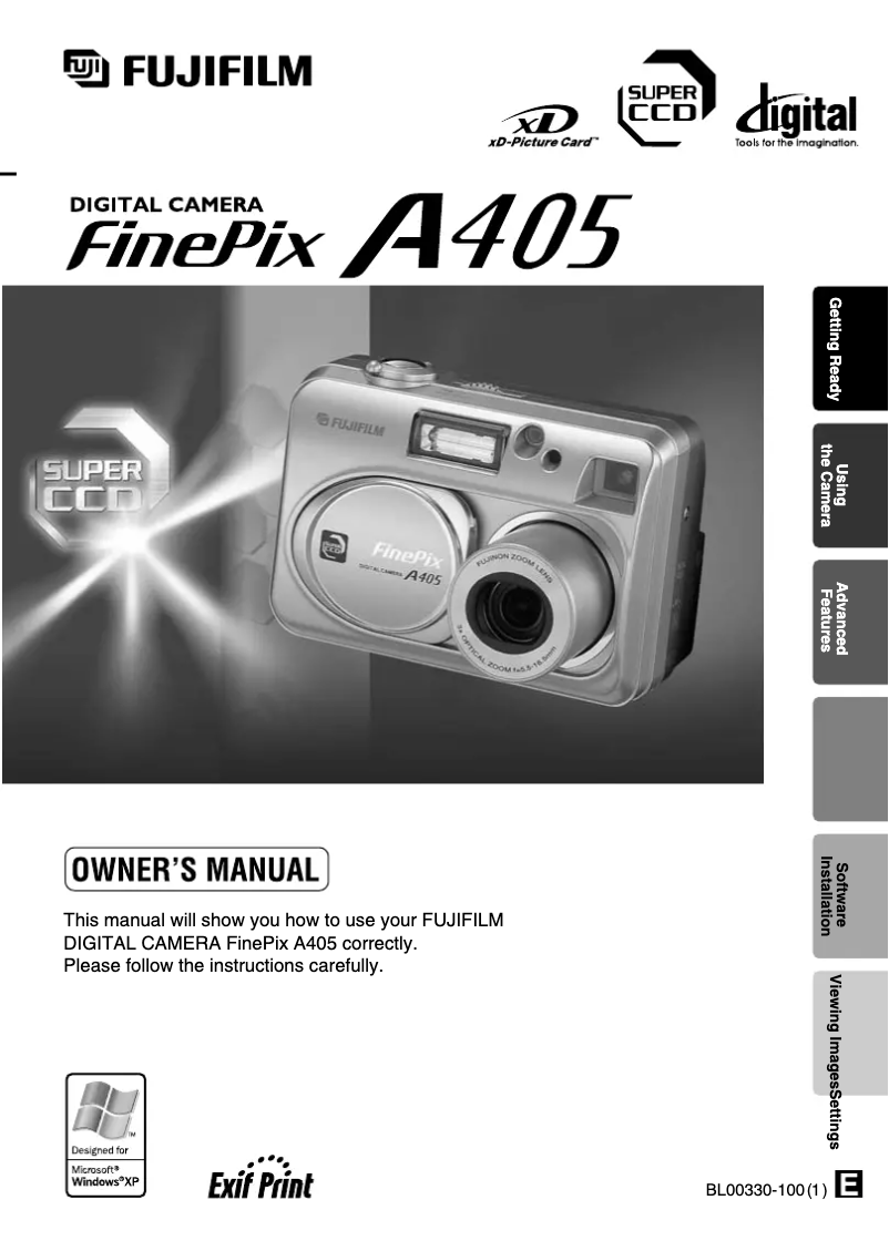 Image de la première page du manuel de l'appareil FinePix A405