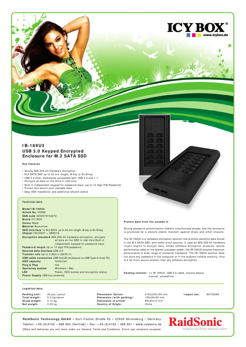 Page 1 de la notice Fiche technique Icy Box IB-189U3