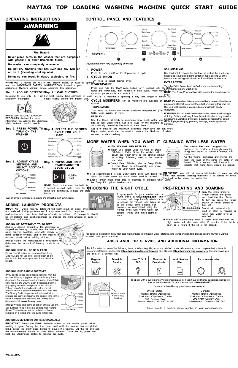 Page n°1 - Guide de démarrage rapide Maytag MVW5430MW