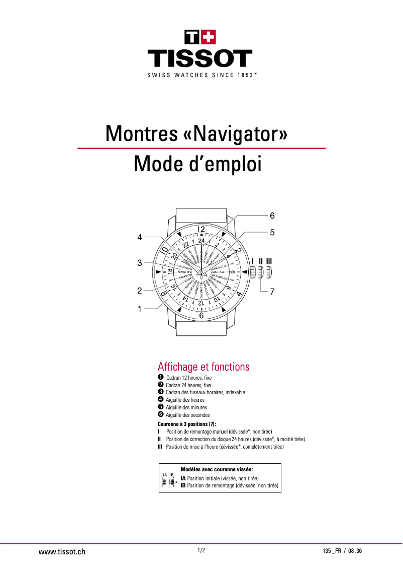 Page n°1 - Manuel utilisateur Tissot Heritage Navigator Romania 2020 Limited Edition