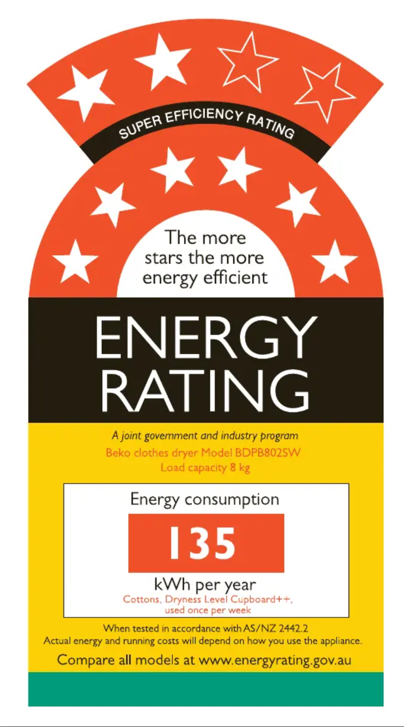 Page 1 de la notice Label énergétique Beko BDPB802SW
