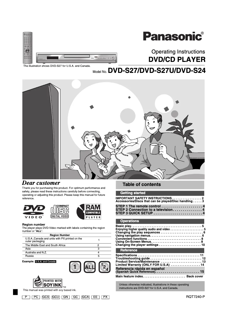 Page n°1 - Manuel utilisateur Panasonic DVD-S27U