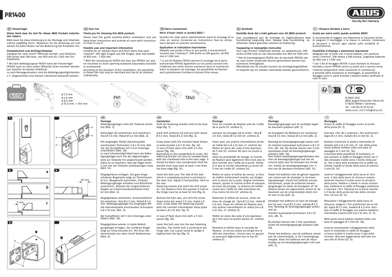 Page 1 de la notice Guide d'installation Abus PR1400