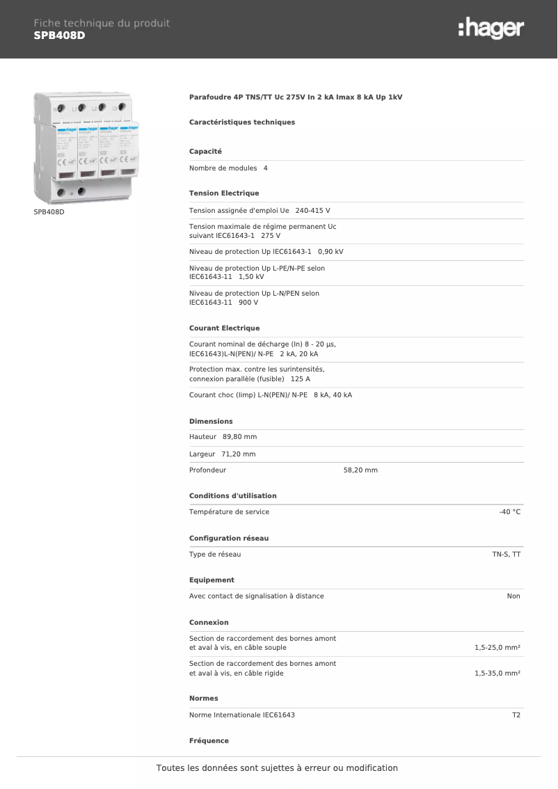 Image de la première page du manuel de l'appareil SPB408D