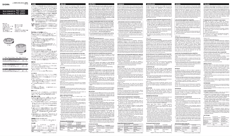 Page 1 de la notice Manuel utilisateur Sigma TC-2001