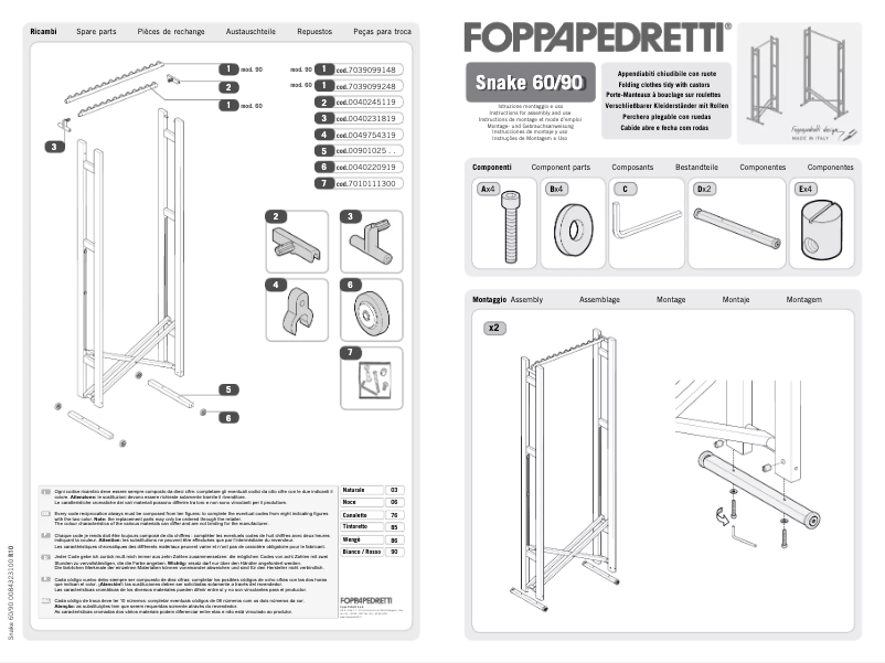 Page 1 de la notice Manuel utilisateur Foppapedretti Snake 60