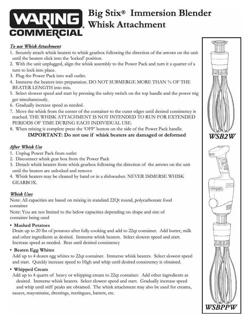 Page n°1 - Manuel utilisateur Waring Commercial WSBPPW