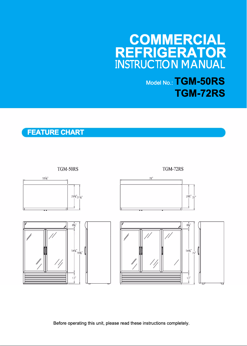 Page 1 de la notice Manuel d'utilisation et d'entretien Turbo air TGM-72RS