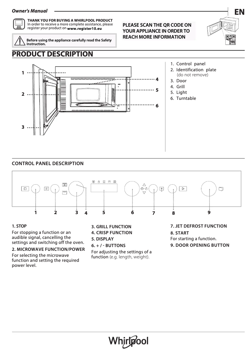 Página 1 del manual Guía de instalación Whirlpool WMN14BW