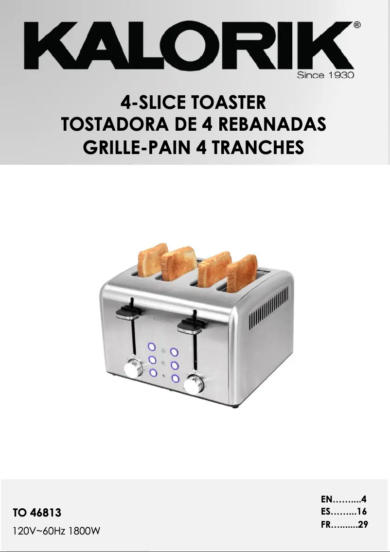 Page 1 de la notice Manuel utilisateur Kalorik TO 46813