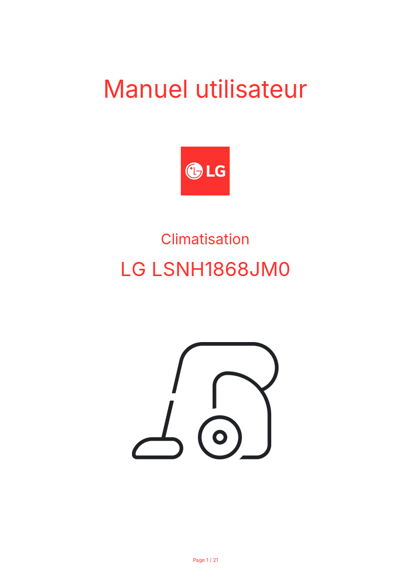 Page n°1 - Manuel utilisateur LG LSNH1868JM0