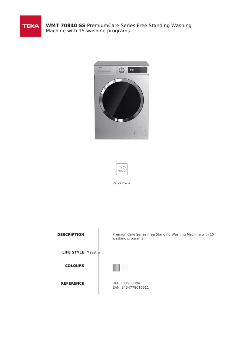 Page 1 de la notice Manuel utilisateur Teka WMT 70840 WH