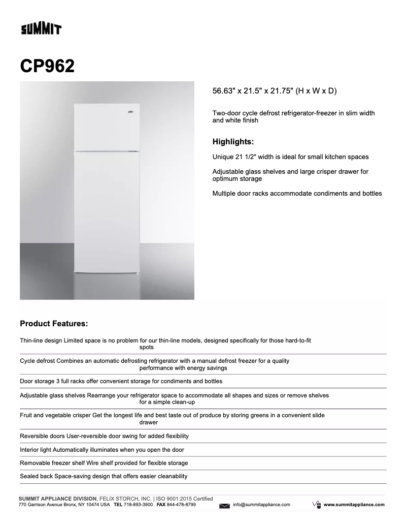 Page n°1 - Fiche technique Summit CP962