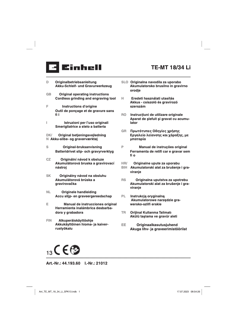Page 1 de la notice Manuel utilisateur Einhell TE-MT 18/34 Li