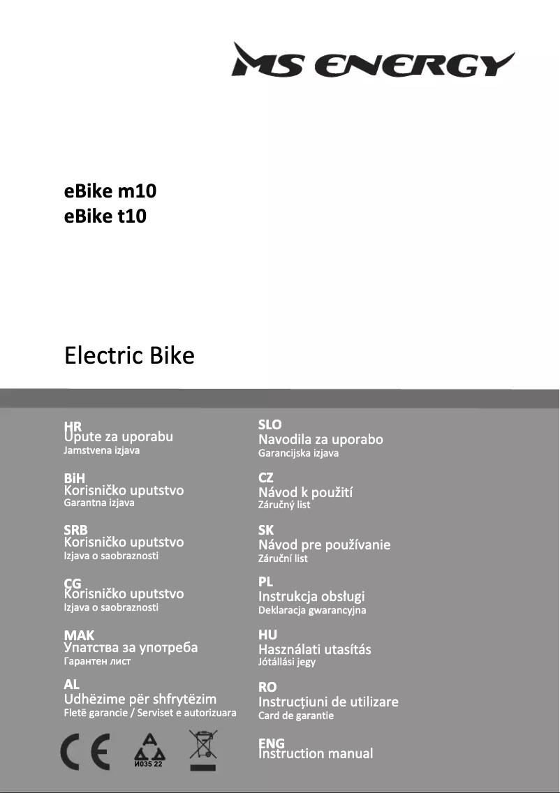 Page n°1 - Manuel utilisateur MS Energy eBike t10
