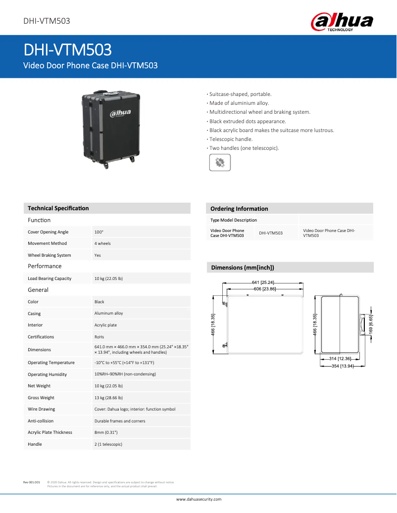 Page 1 de la notice Fiche technique Dahua Technology VTM503