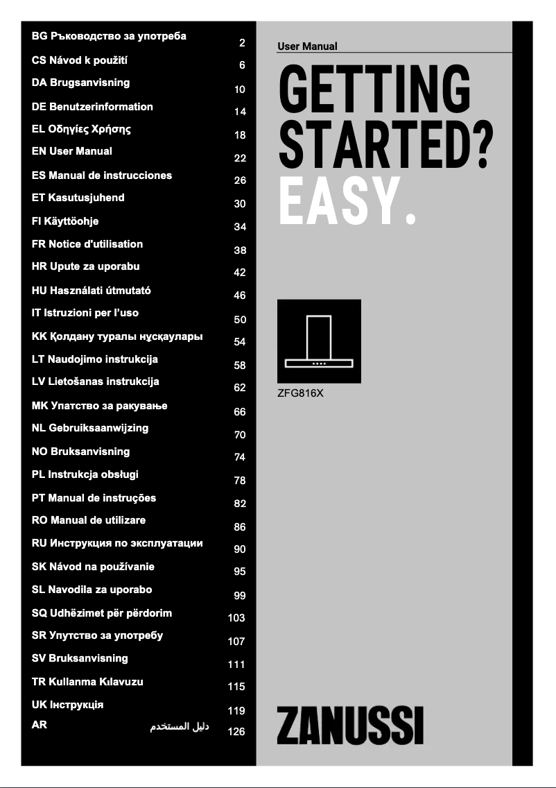 Page 1 de la notice Manuel utilisateur Zanussi ZFG816X