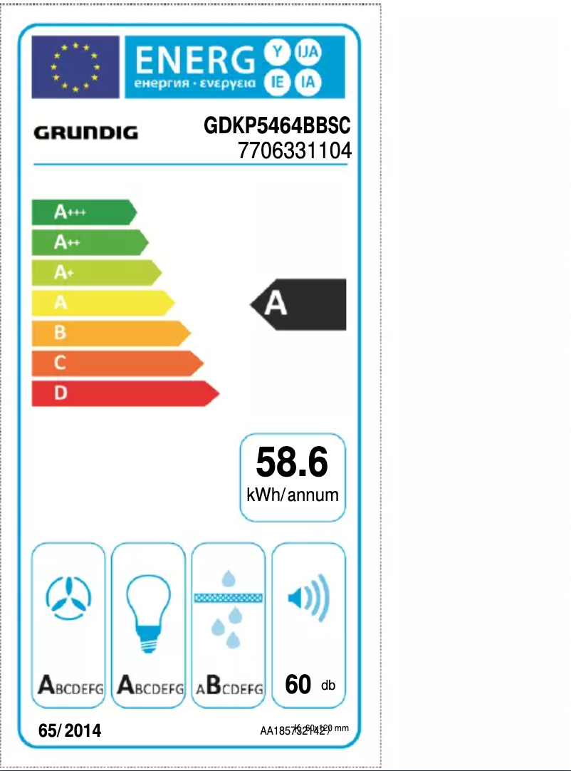 Page 1 de la notice Label énergétique Grundig GDKP5464BBSC