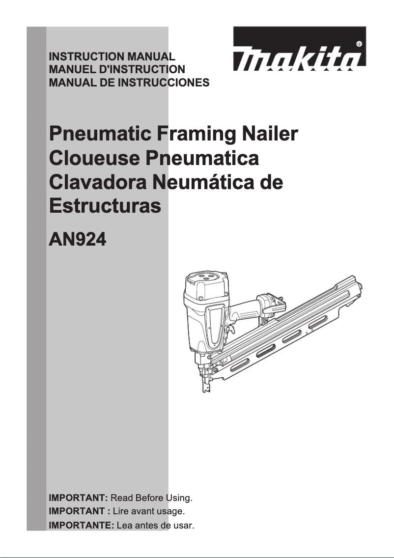Page 1 de la notice Manuel utilisateur Makita AN924