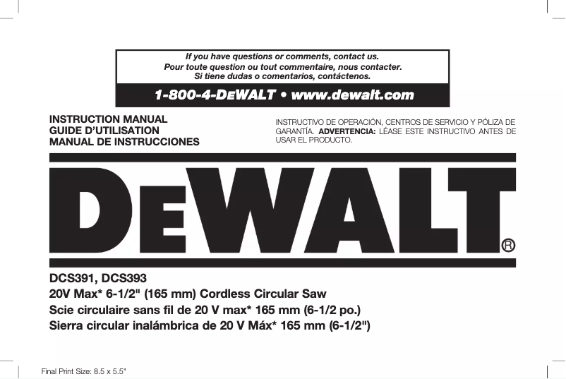Page 1 de la notice Manuel utilisateur DeWalt DCS393