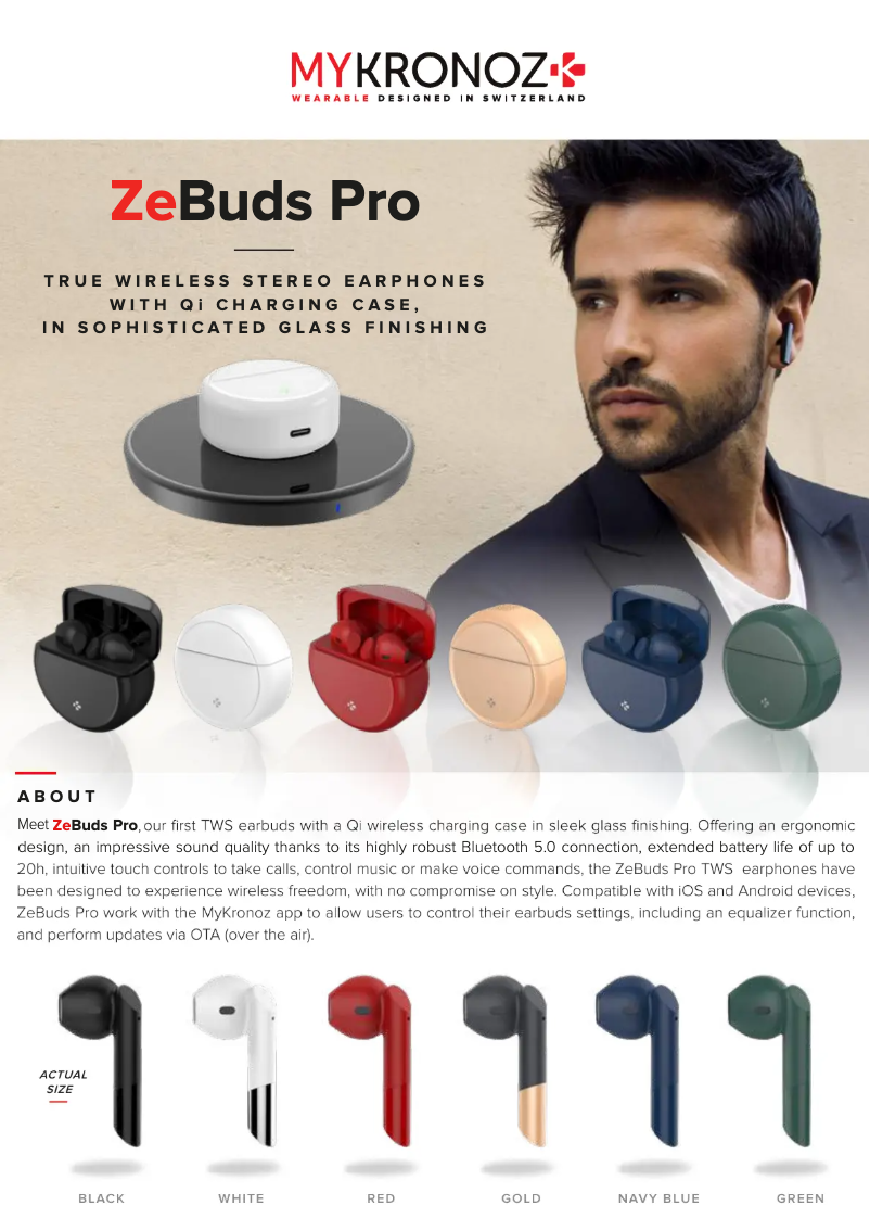 Page n°1 - Fiche technique MyKronoz ZeBuds Pro