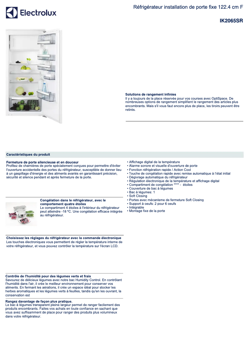Page 1 de la notice Fiche technique Electrolux IK2065SR