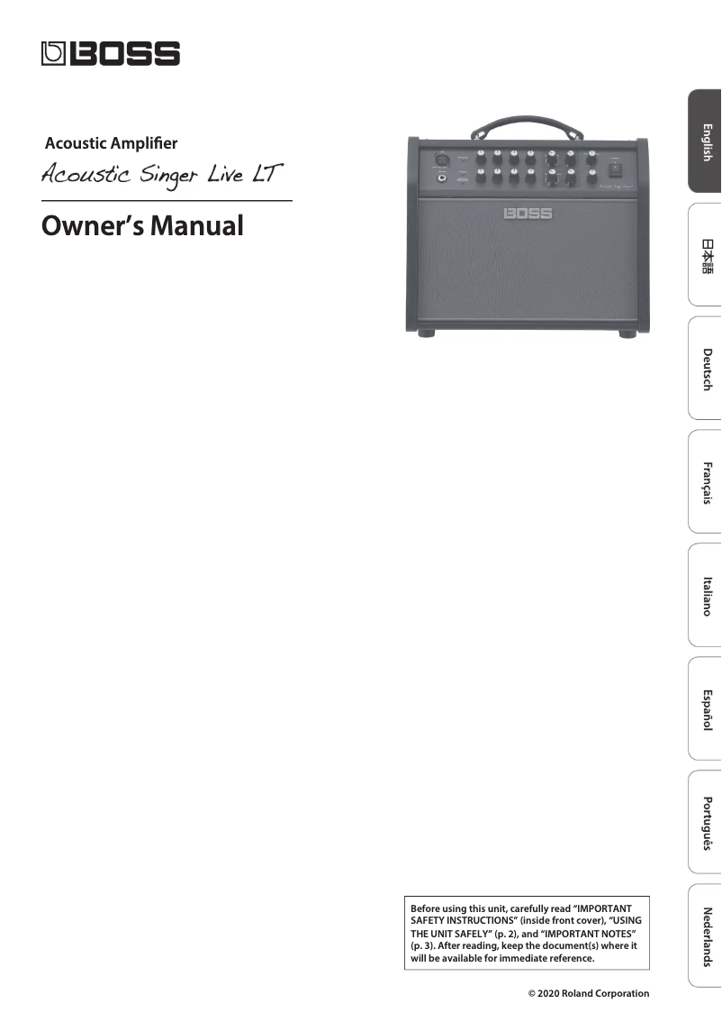 Page 1 de la notice Manuel utilisateur Boss Acoustic Singer Live LT