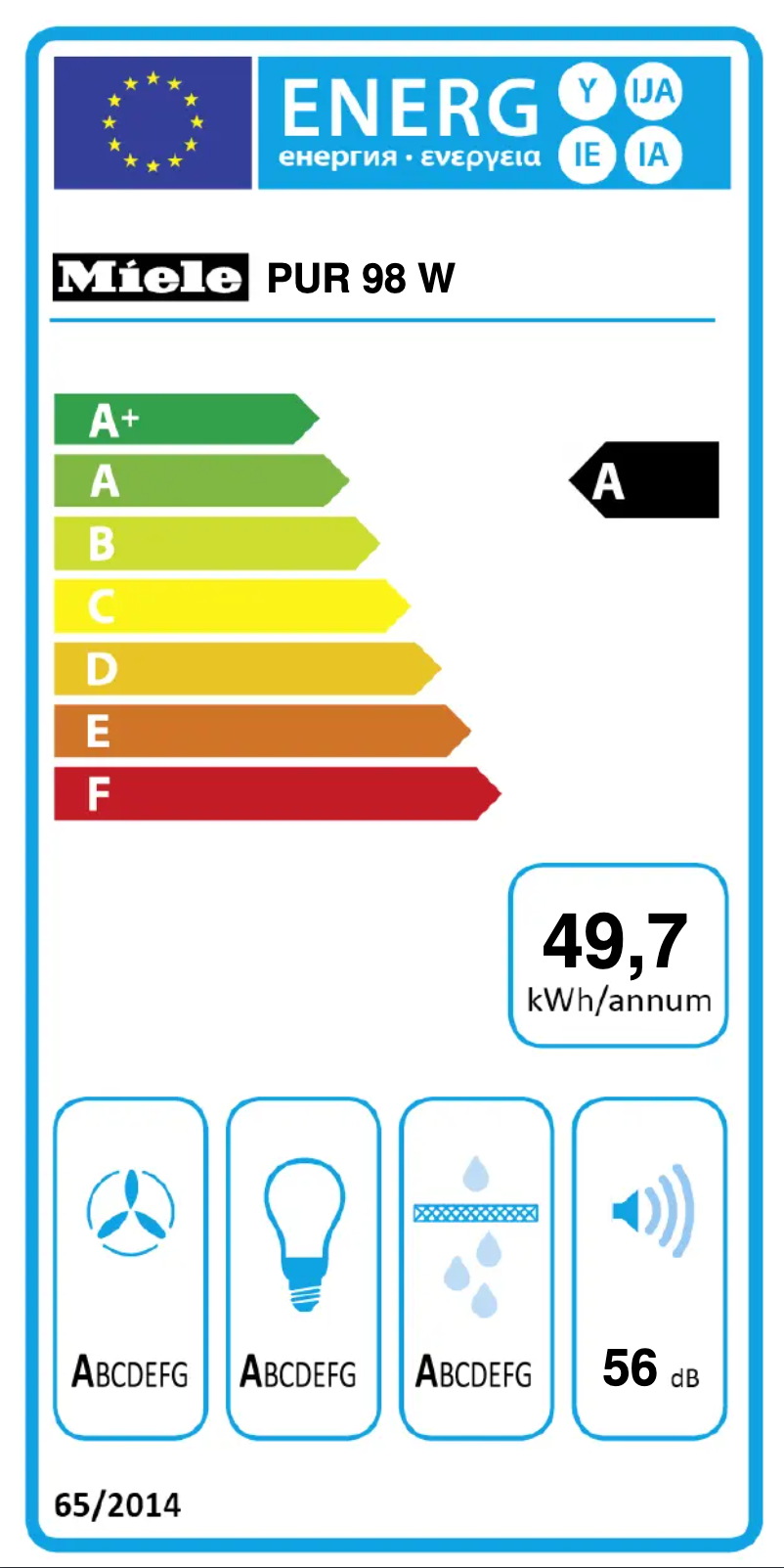 Page n°1 - Label énergétique Miele PUR 98 W