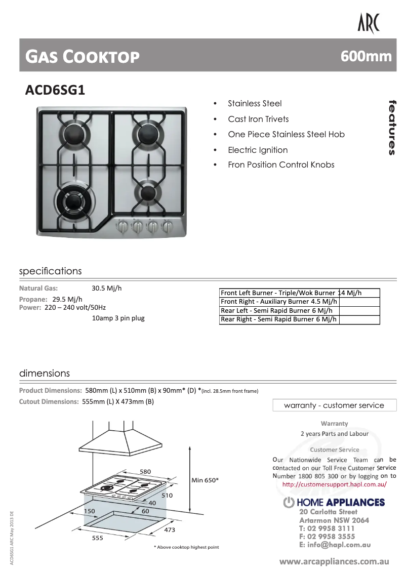 Página 1 del manual Ficha técnica ARC AD14S