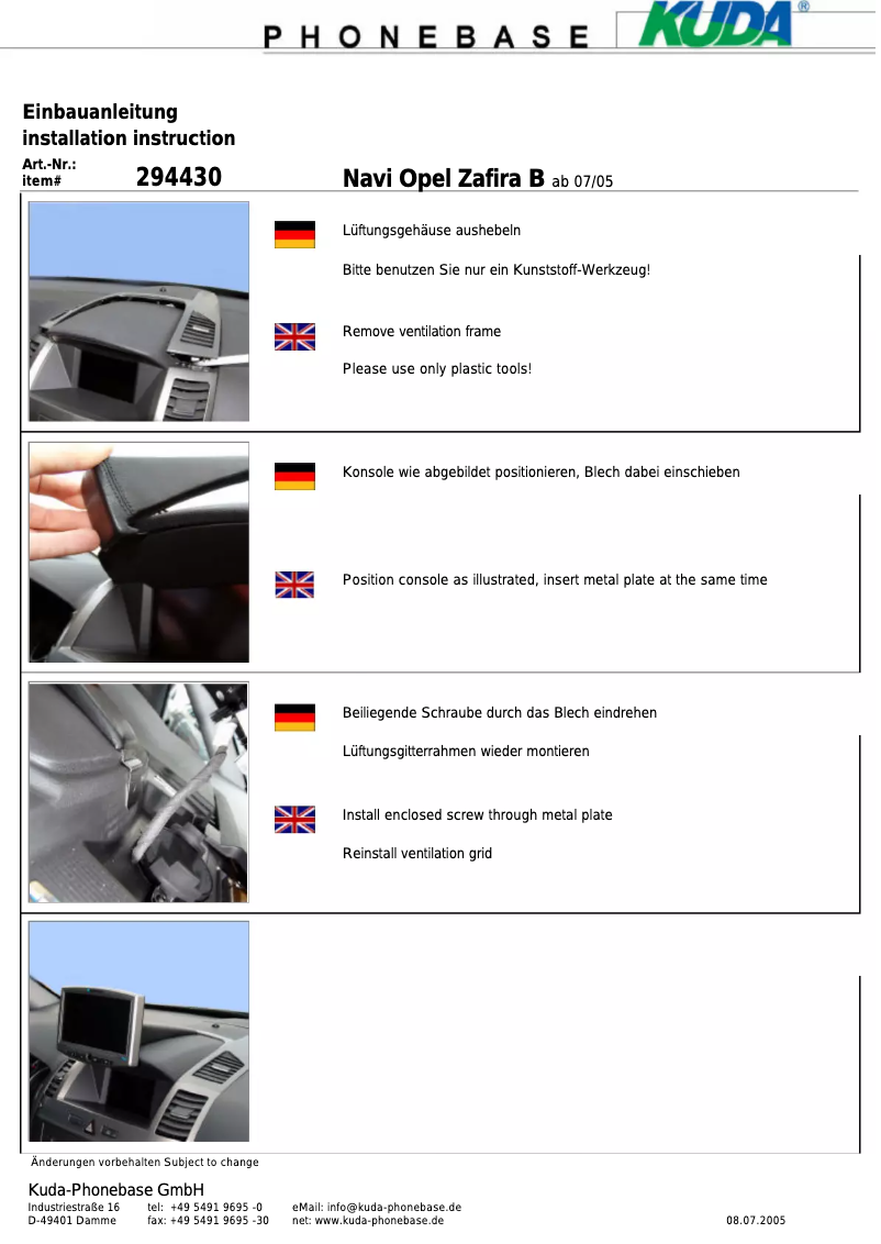 Page 1 de la notice Manuel utilisateur Kuda 294435