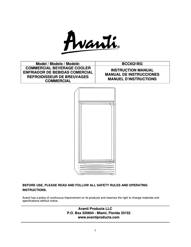Page n°1 - Manuel utilisateur Avanti BCC6Q1BG