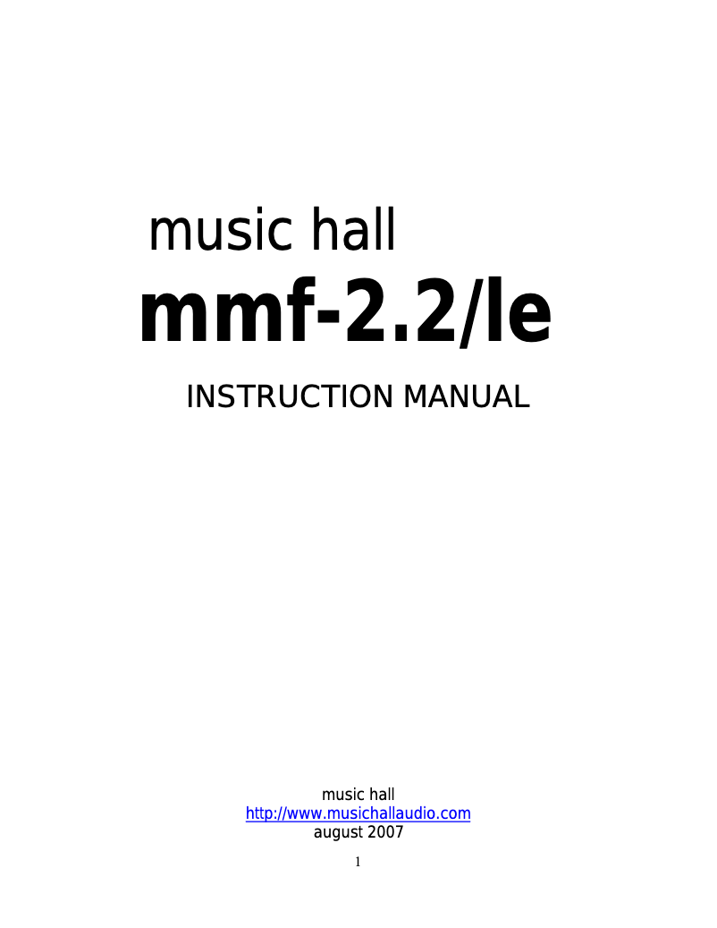 Page n°1 - Manuel utilisateur Music Hall MMF-2.2le
