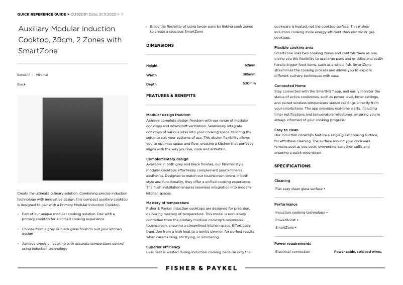 Page n°1 - Fiche technique Fisher & Paykel CI392DB1