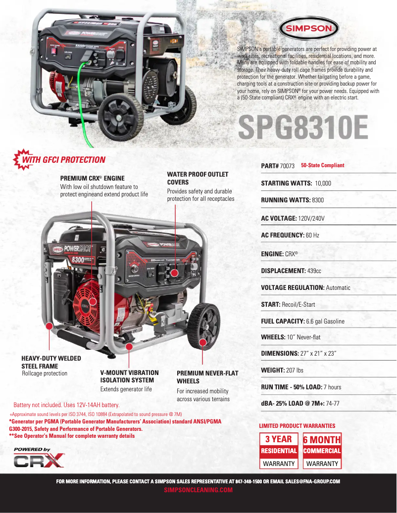 Page 1 de la notice Fiche technique Simpson PowerShot SPG8310E