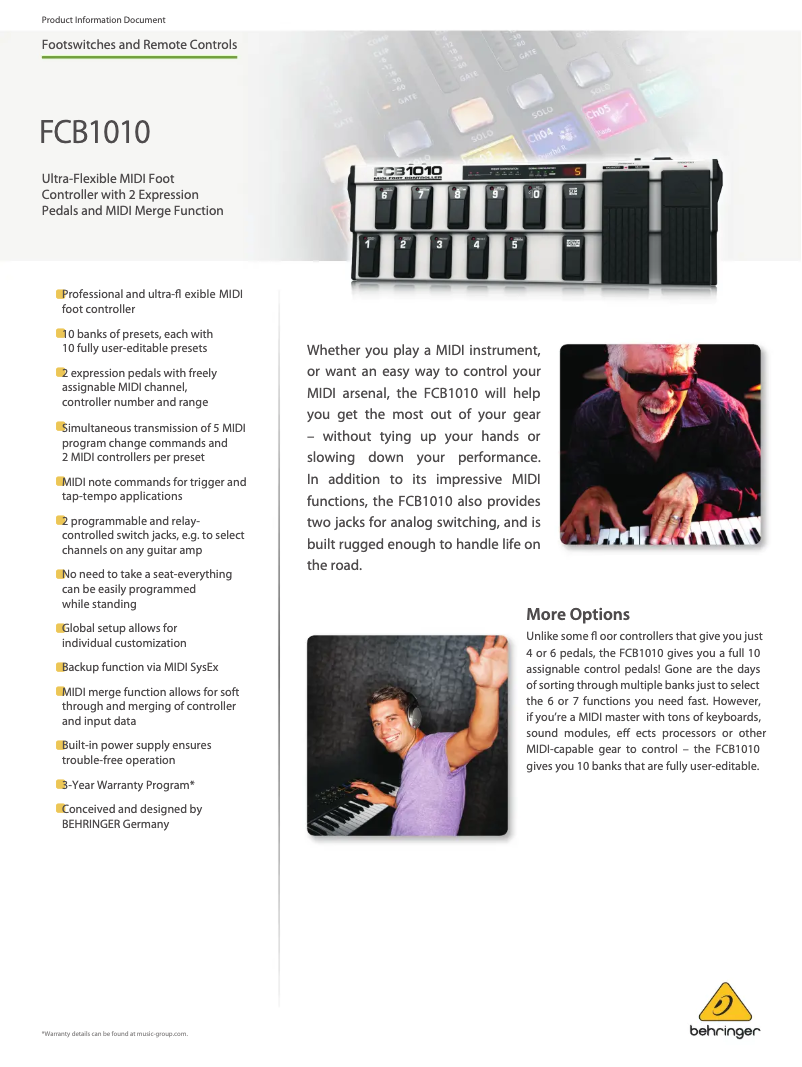 Page 1 de la notice Fiche technique Behringer FCB1010