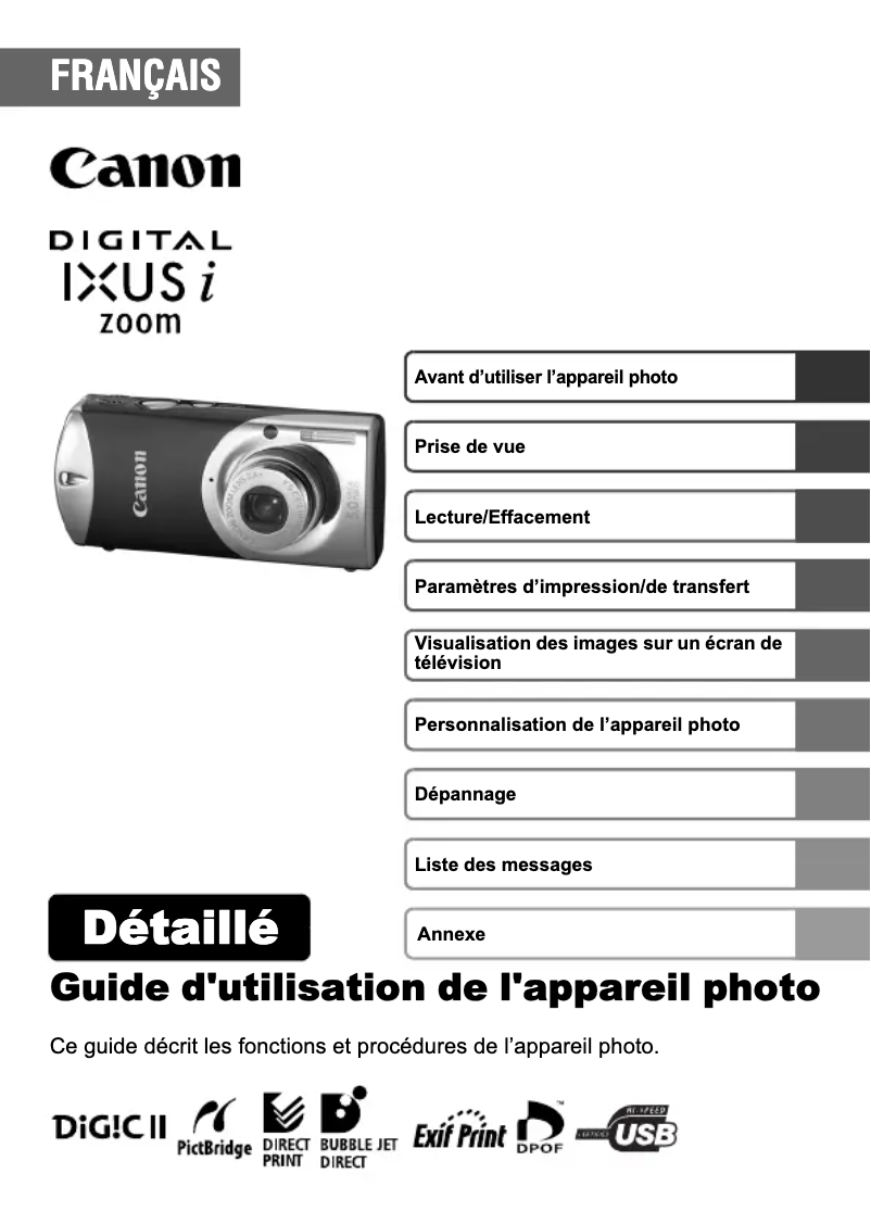 Page 1 de la notice Manuel utilisateur Canon IXUS i Zoom