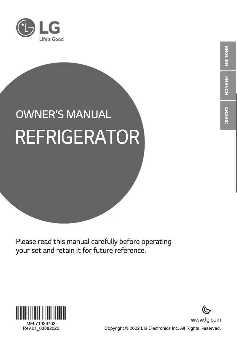 Page 1 de la notice Manuel utilisateur LG GN-B442PLGB