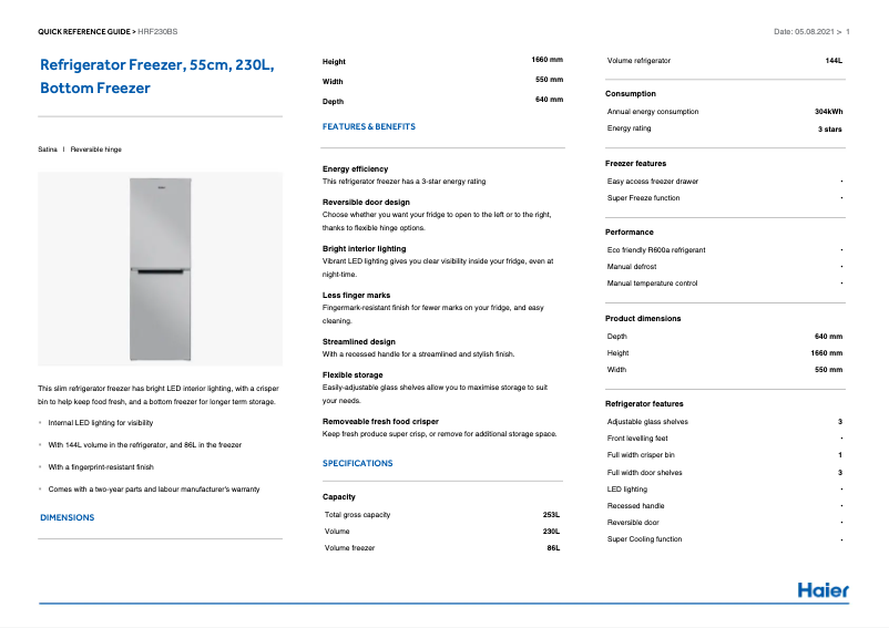 Image de la première page du manuel de l'appareil HRF230BS